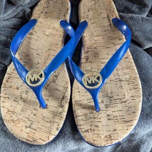 Michael Kors Blue Jelly Cork Flip Flops